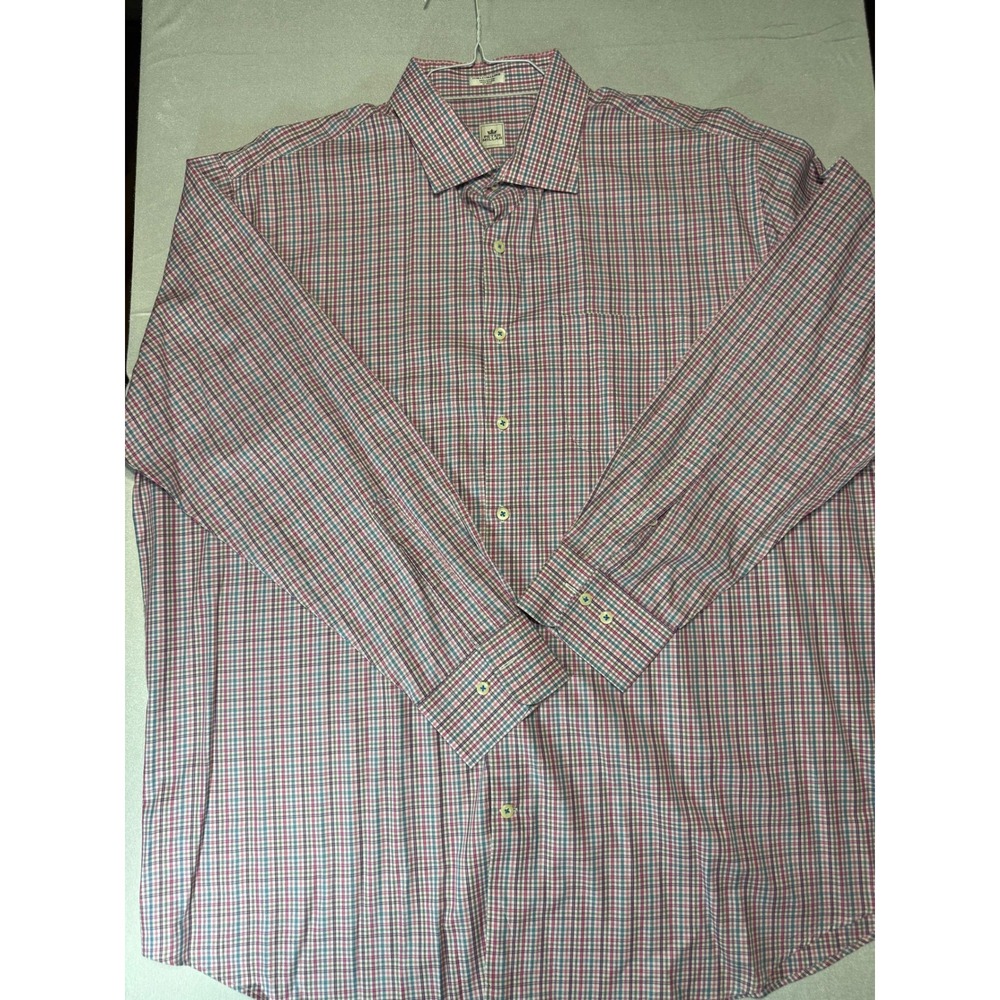 Peter Millar Mens XXL Pink Blue Plaid Cotton Button Down Shirt Pinehurst 1895